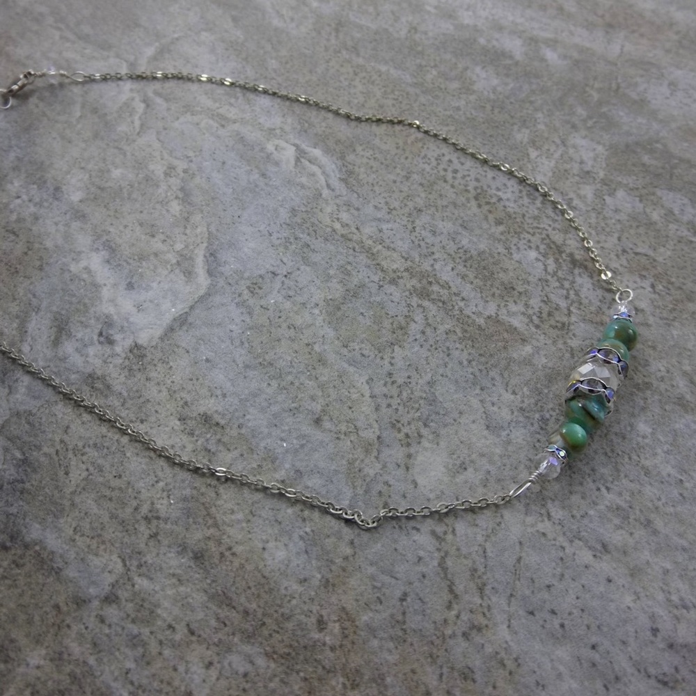 Crystal and shell bar necklace